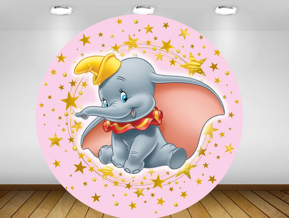 Rond Cercle Fond Rose Dumbo Fille Toile De Fond Bebe Douche Enfants Fete D Anniversaire Table Couvre Decoration Or Etoiles Yy428 Aliexpress