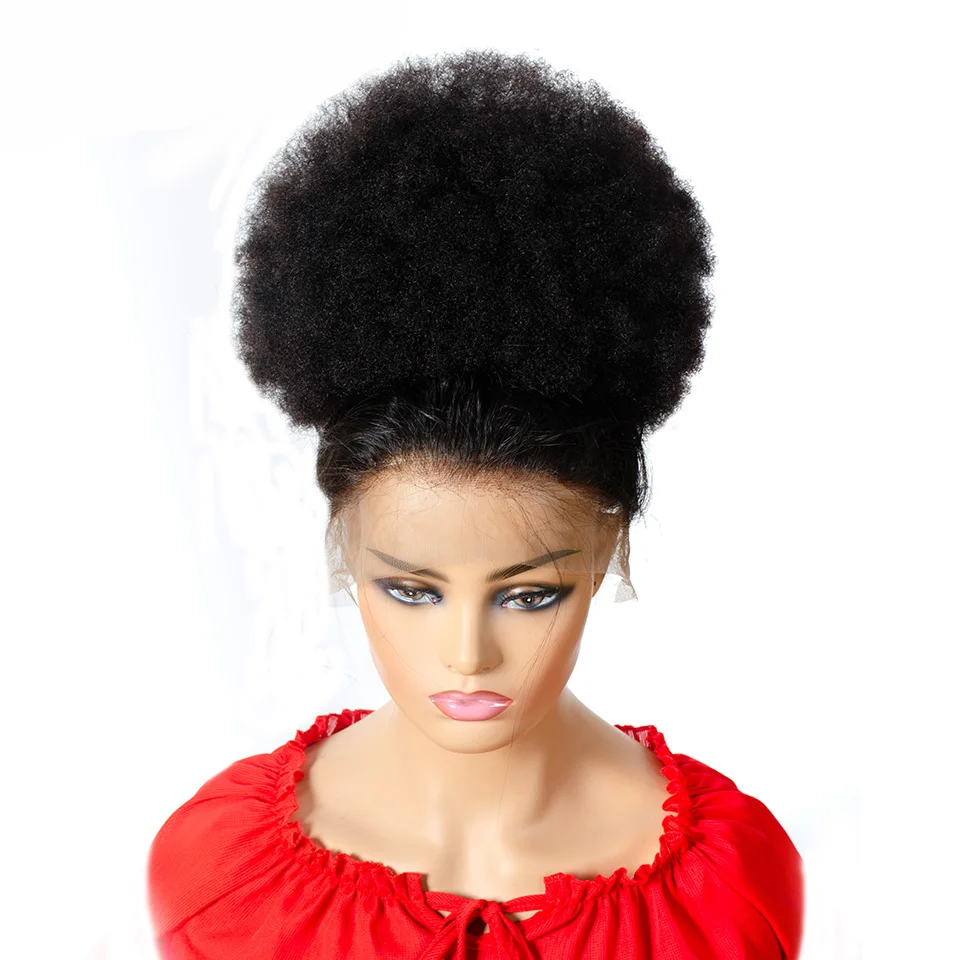 Afro Kinky Krullend Trekkoord Paardenstaart Menselijk Haar Clip In Extensions Braziliaanse Remy Haar 10 Inch Natuurlijke Kleur Haar Broodje