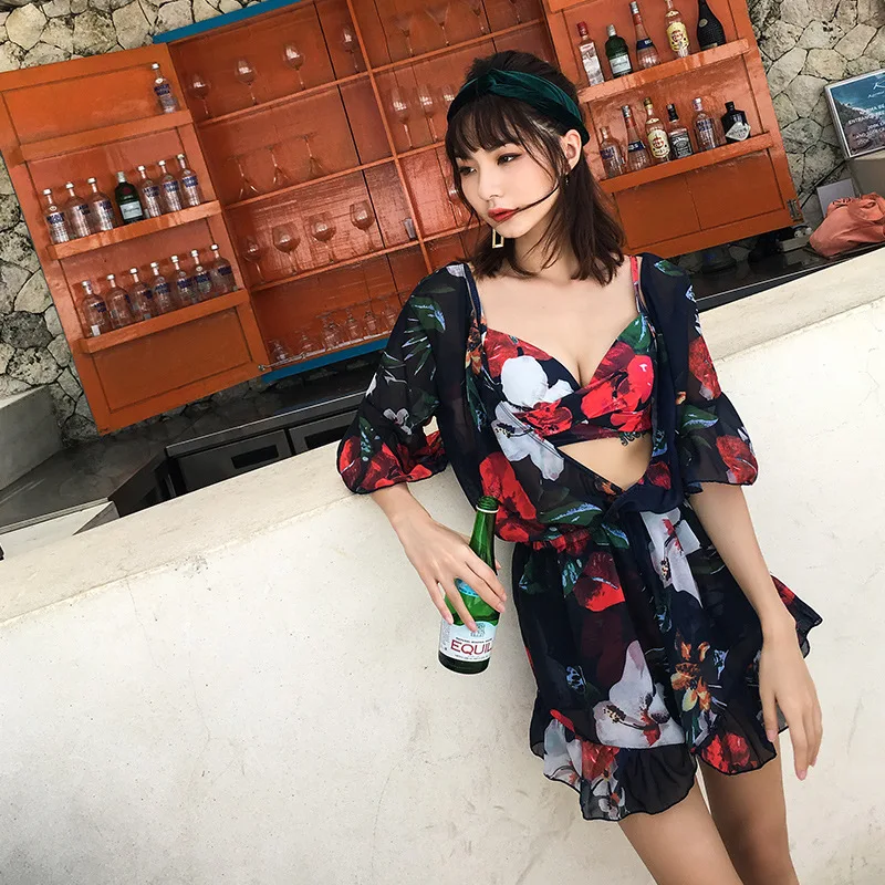 

Betis 2018 Women's Three-piece Set-Style Holiday Belly Covering Slimming Small Bust Gathering Sexy Boxer Two-piece Swimsuits