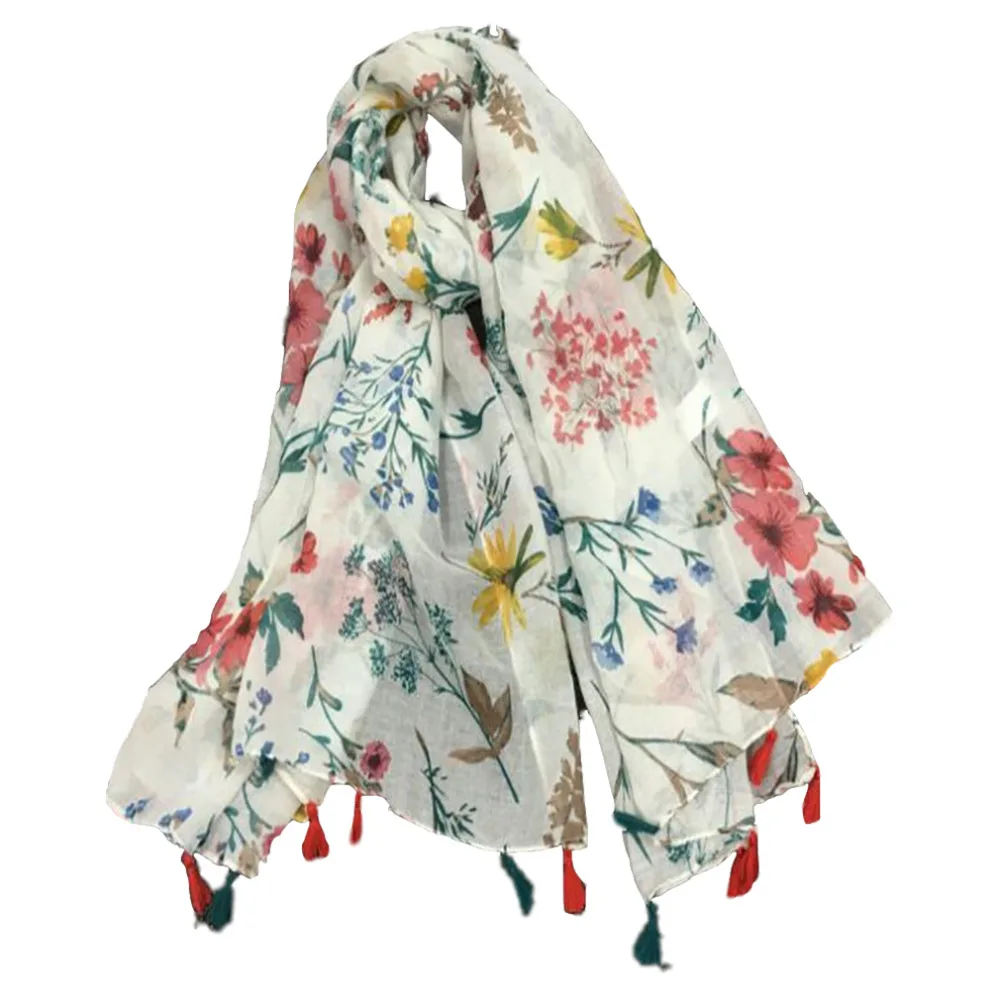 

Women Scarf Magnolia Cotton And Linen Retro Printing Spring Autumn Tourism Shawl Long Soft Beach Sunscreen Casual Lady Kerchief