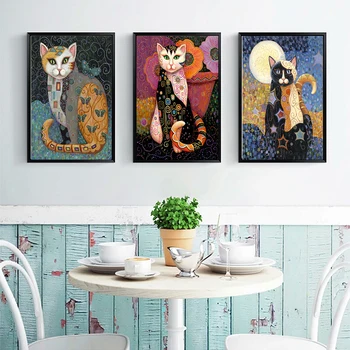 

Animal Cat Art Posters and Prints Gustav Klimt Oil Painting on the Wall Canvas Paintings Art Picture for Living Room Decor