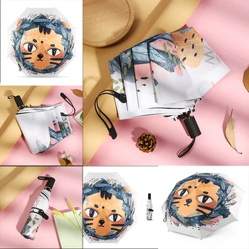 

2020 3-folding umbrella Hand drawn Cartoon abstract painting umbrella Anti-UV UPF50+ 210T parapluie women Umbrella rain women