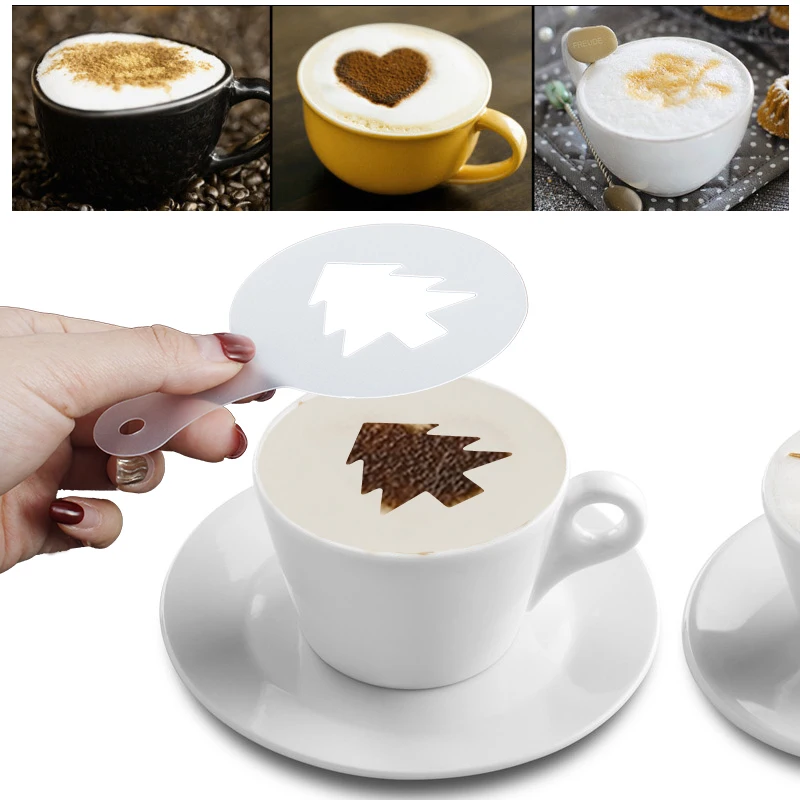 Plantillas de arte Barista para decoración de tartas, molde con estampado  de café Latte, capuchino, árbol de Navidad, 16 unidades