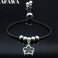 Модный цветок, нержавеющая сталь браслет из бисера для женщин черный серебряный цвет браслет Очаровательное украшение браслет feminina B18502