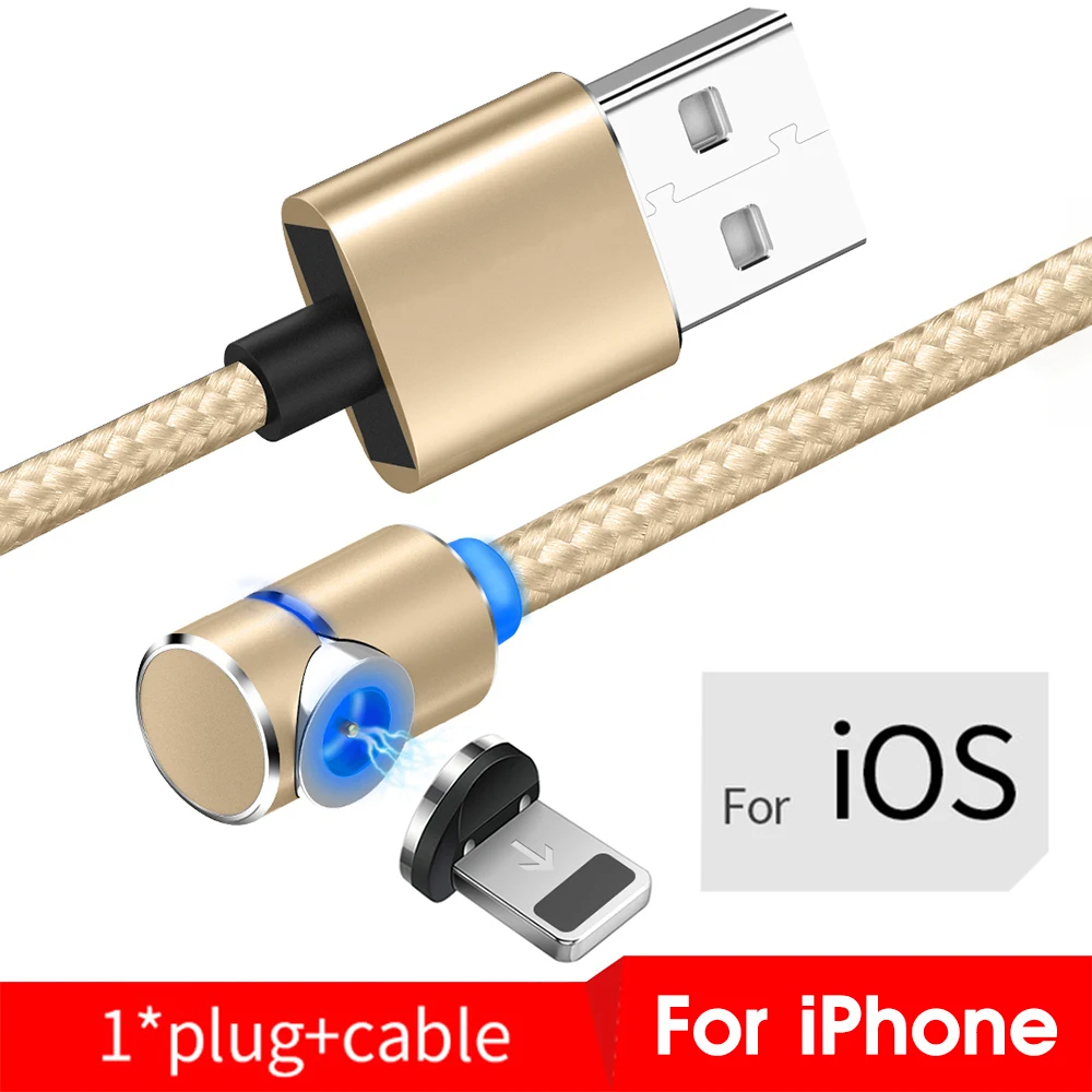 Gold For IOS Магнитный usb кабель для зарядки для iPhone, быстрая зарядка, кабель для Android, Магнитный провод для samsung, Micro usb type C, кабель для зарядки, шнур для передачи данных - Цвет: Gold For IOS