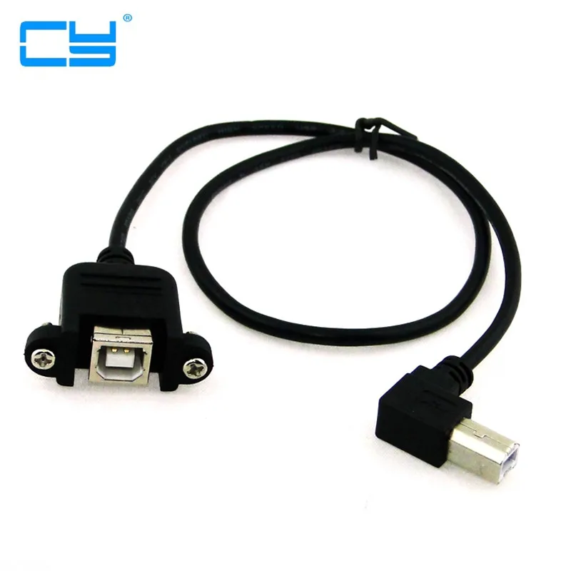 

90 Degree Angled USB B Male to Female Extension Cable w Screw fo Panel Mount 0.5m