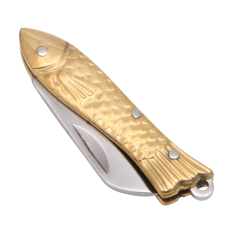 

Fish-shape Keyring Pocket Keychain Tactical Small Folding Folder Knife Brass