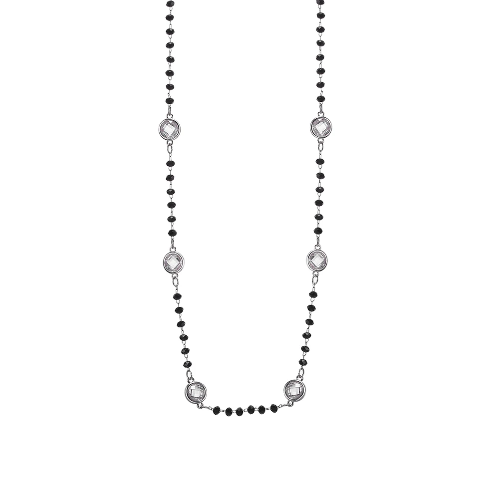 Прозрачный кубический цирконий, бусы, черный кристалл, цепочка, ожерелье для женщин, Свадебная вечеринка, элегантное модное Золотое серебряное ожерелье, колье, подарки - Окраска металла: Platimun