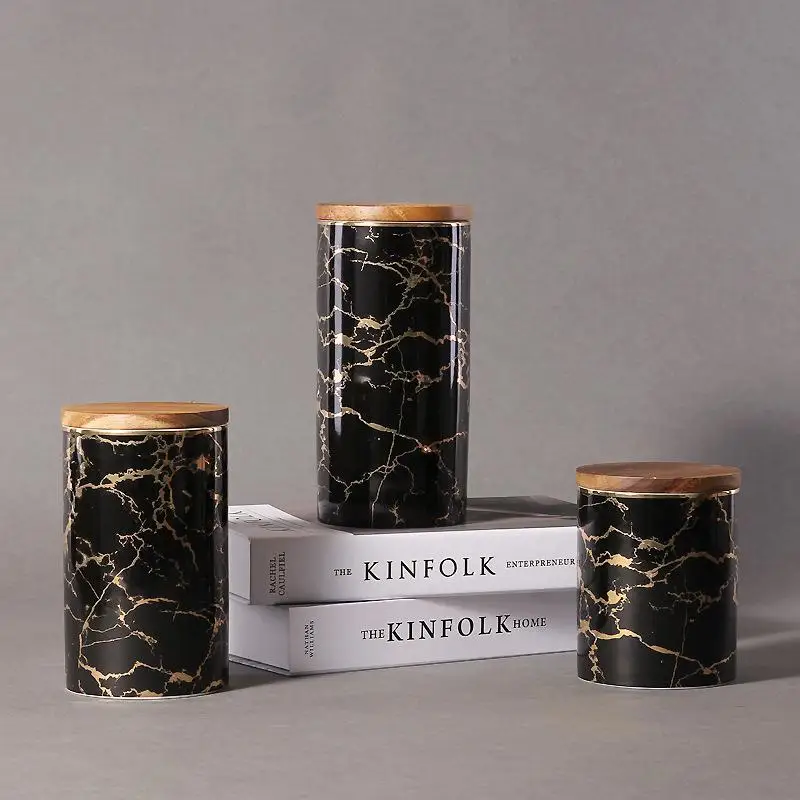 

Black Crack Ceramic Storage Jars For Spices Slimes Seal Canister Bottles Tea Leaf Coffee Candy Cane Jar Cans For Storage Bank
