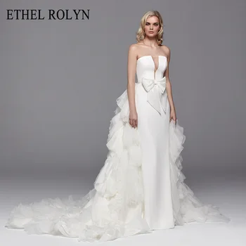 Abiti da sposa a sirena staccabili Morbido raso senza spalline Fiocco 2 in 1 Abito da sposa africano in chiffon Vestido De Noiva personalizzato