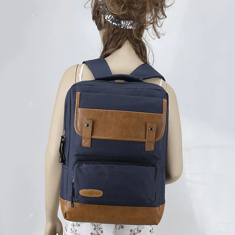 

Korean Series Middle School Students Backpack Fashion Leather Stitching School Bag Computer Bag Outdoor Sports Backpack