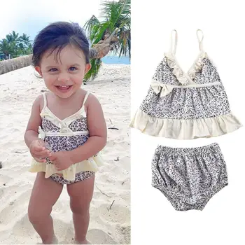 

Boutique Baby Girls Leopard Swimwear Bathing Suit Bikini One Piece Ruffle Infant Girl Kids Beachwear Push Up Monokini Swimsuit