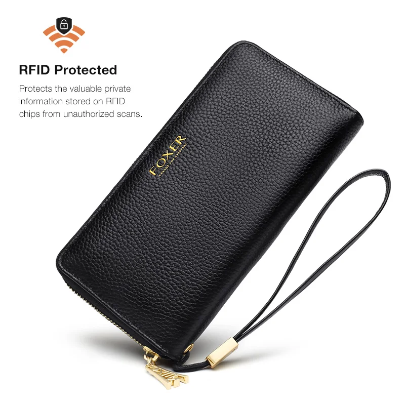 Женский кошелек FOXER 256001F из воловьей кожи удлиненный клатч с ремешком на руку