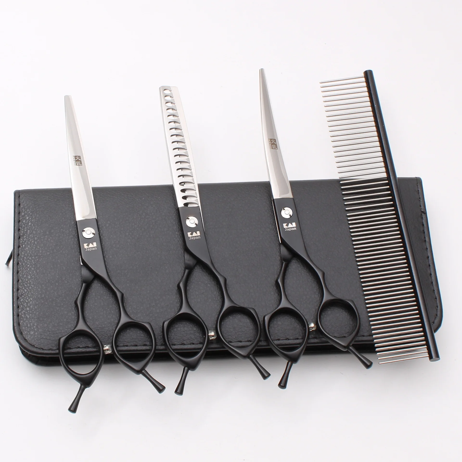 SET withComb 6.5Inch 440C ножницы для красоты домашних животных 6,5/7,0 дюймов, чувствительные к кошачьим волосам и волосам на теле, прямые ножницы для зубов из рыбьей кости, изогнутый набор с расческой - Цвет: SET withComb 6.5Inch