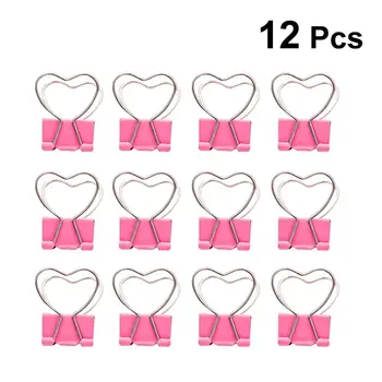 

12pcs Binder Clips Decorative Heart Shaped Handle Notes Letter Paper Clip Metal Binder Clips Paper Clips for School Office Home