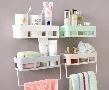 

OUYXR Kitchen Bathroom Rack with Towel Hanger Corner Shower Shelf Storage Holder Organizer Bathroom Accessories Drop Shipping