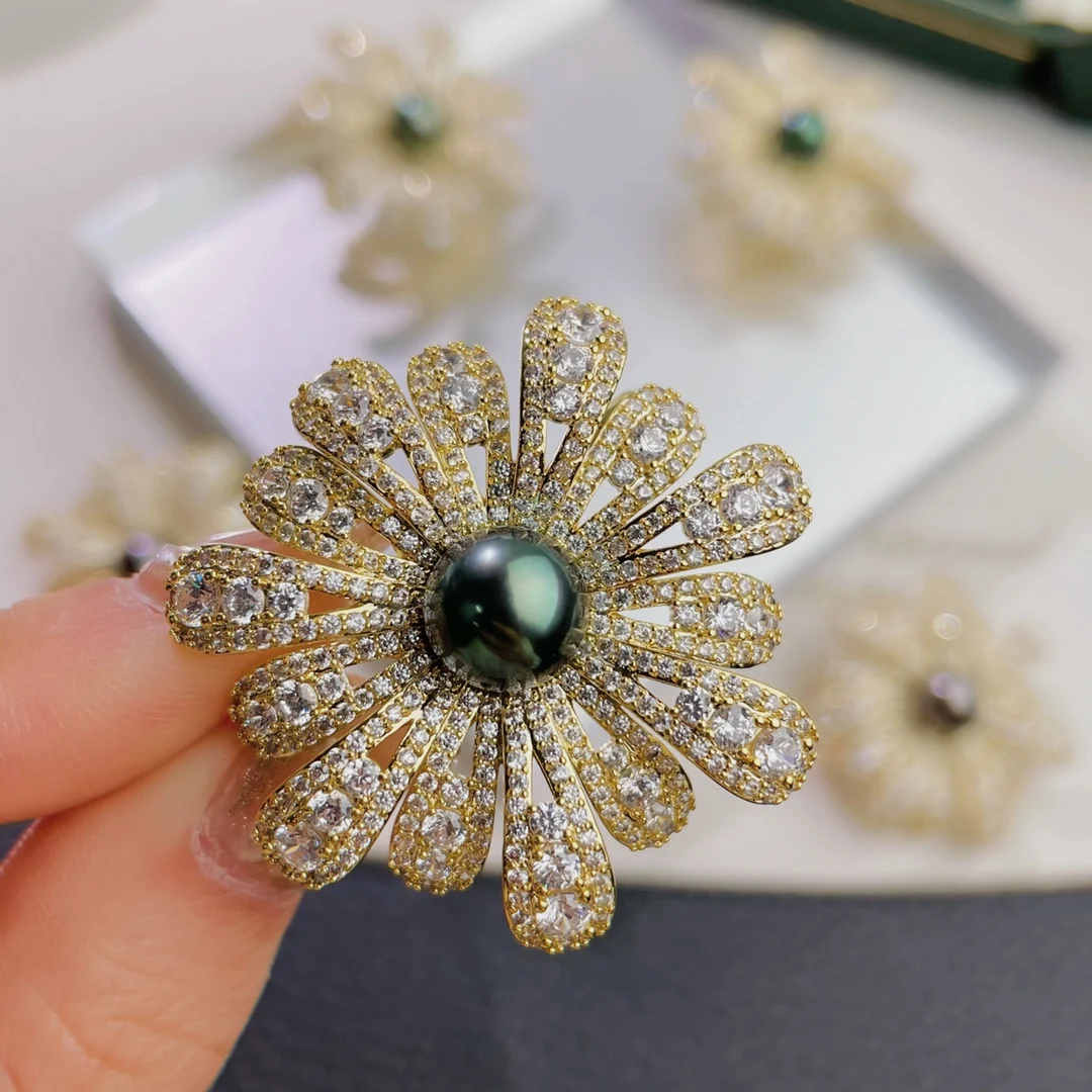 

XX110 Nature Sea Water Tahiti Pearl Brooch for Women Fine Presents Round Pearls 7-8mm Fine Jewelry