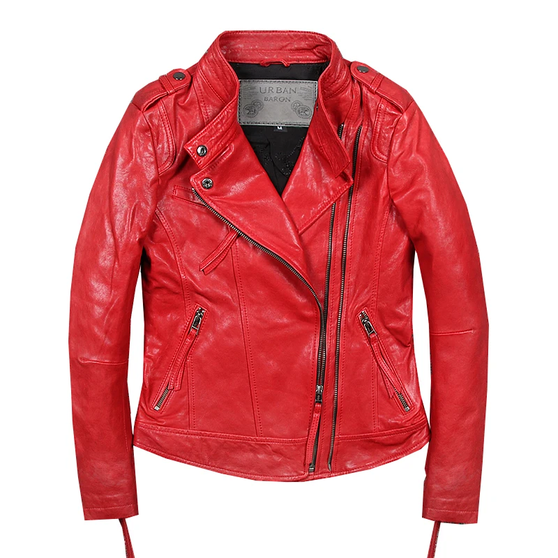 Women Genuine Leather Jackets Sheepskin Motorcycle Jackets Female Slim fit Leather Coat S-2XL