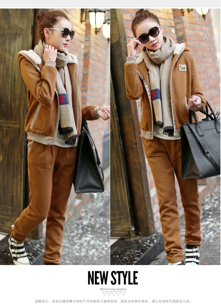 Зимний Теплый женский спортивный костюм из плотного флиса, спортивные ...