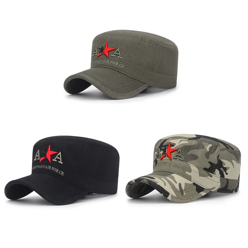 

Spring And Autumn 2020 New Fashion Simple Letter Sunscreen Army Hat Flat Top Hat
