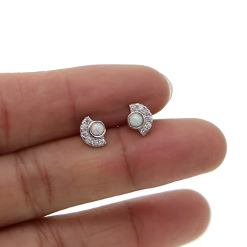

925 sterling silver geometric studs second stud for girl opal cz round dots cute earring