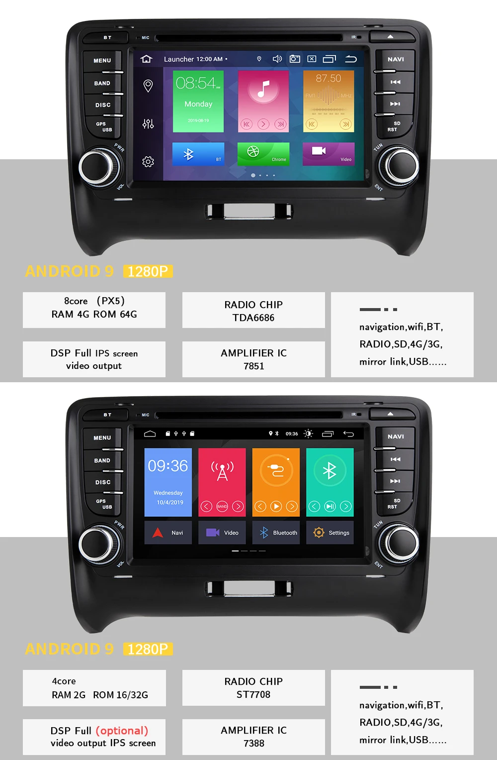 " DSP ips 4G 64G Android 9 2 DIN автомобильный DVD gps для AUDI TT MK2 8J 2006 2007 2008 2009 2010 2011 2012014 мультимедийный плеер радио