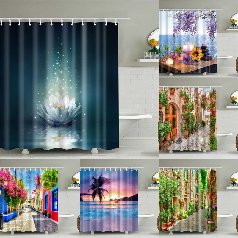 Shower-Curtain Bathroom Scenery-Print Blackout Building-Landscape Old 3D for 180x200cm