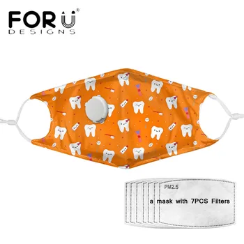 

FORUDESIGNS New Fashion Face Mask Cute Kawaii Teeth Pattern Printed With Respirator PM 2.5 Filter Mouth Washable Elastic Mascara