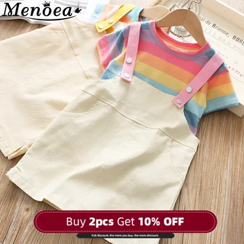 

Menoea Girls Strap Suits 2020 New Style Girls Summer Clothes Cute Striped T-shirt + Solid color skirt 2pcs Girls Clothes set