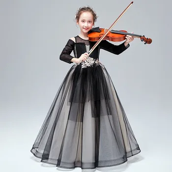 

Autumn And Winter Princess Dress Girl Pompous Yarn Dress Children'S Dress Flower Children'S Evening Gown Host Piano Costumes