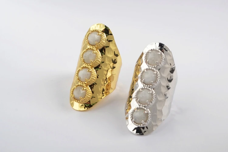 BOROSA 5 шт. золотое покрытие натуральный лунный камень ободок кольцо Модные драгоценные камни белый камень женские кольца в стиле «Бохо» подарок для девочек ZG0428
