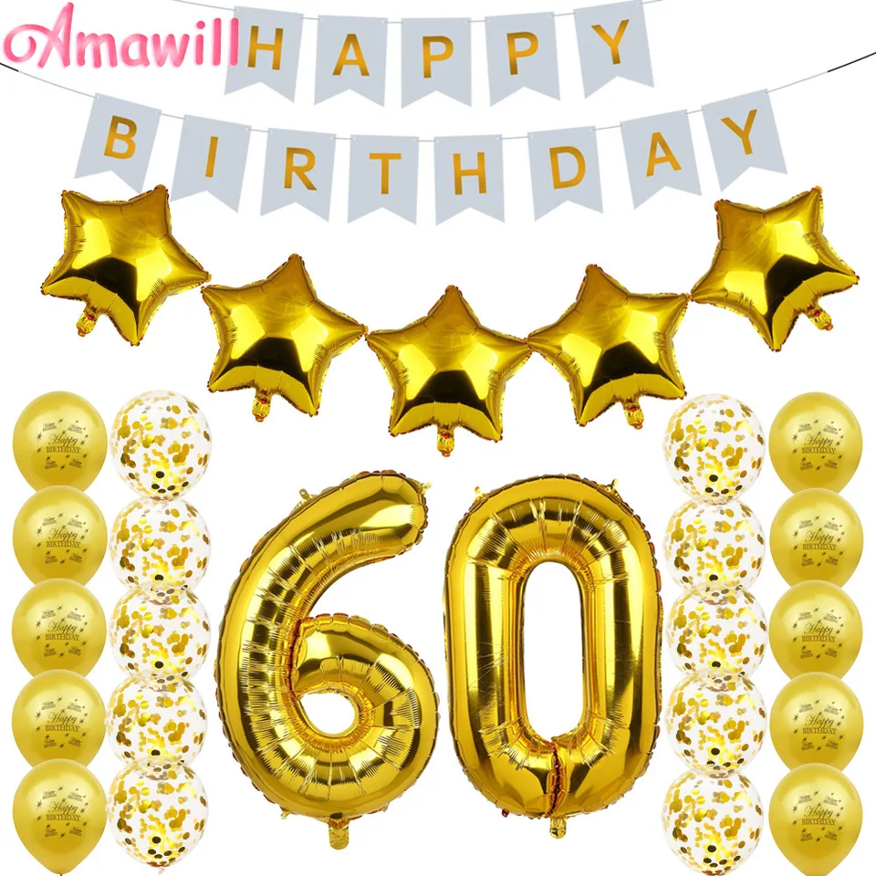 Amawill 60th Birthday Party Decoration Kit Happy Birthday Banner