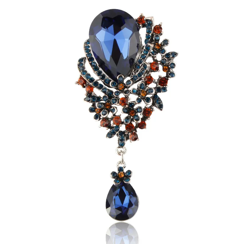 

Europe And America Fashion Top Grade Crystal Brooch Alloy Retro Water Droplet Large Corsage Pin Buckle Women's