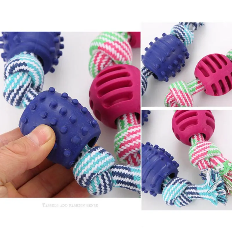 Pet Dog Rope Chew Toys Bone Ball Shape Pets Playing Double Knot Toy Cotton Teeth Cleaning Toys For Small Pet Puppy