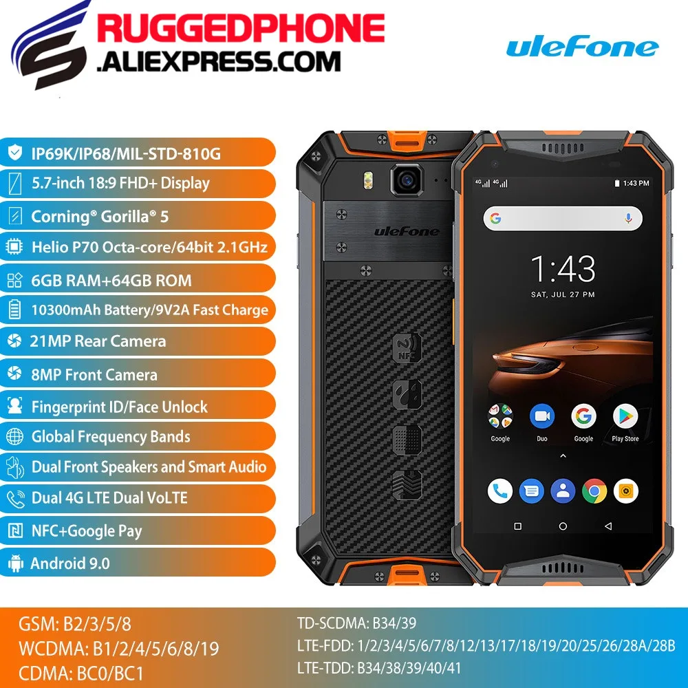 Ulefone Armor 3W глобальная версия IP68 водонепроницаемый прочный телефон 10300mAh Android 9 0 Helio