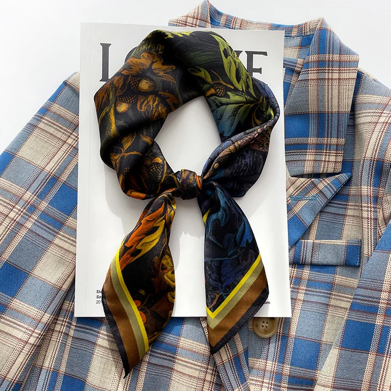 

2022 silk scarf women spring printed 100% real silk scarves wrap shawl square bandana lady New Neck Neckerchief Hijab Pashmina
