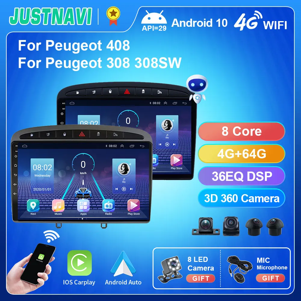 JUSTNAVI QT5 для Peugeot 408 308 308SW Android 10 0 автомобильное радио мультимедийный видеоплеер 4G