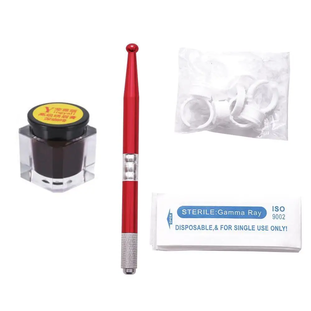 

High Quality Microblading Permanent 3D Makeup Eyebrow Tattoo Needle Pen Pigment Kit Tattoo Manual Pen Tool Set Pigment Cup Rings