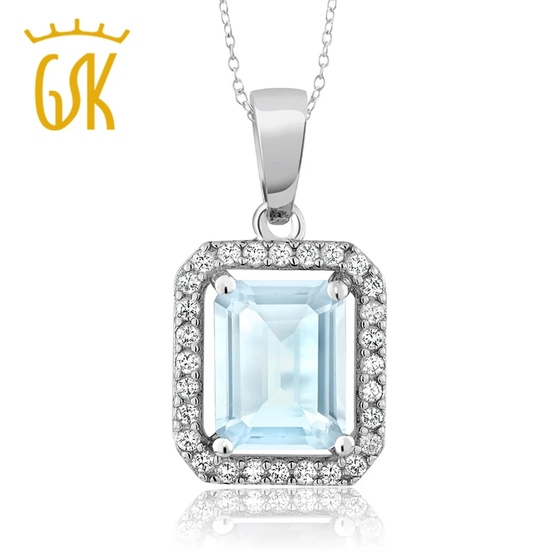 GemStoneKing 2,36 карат восьмиугольник натуральный голубой топаз хорошее ювелирное изделие 925 пробы серебро драгоценный камень кулон ожерелье для женщин