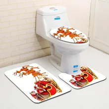 Рождественский туалетный ковер из 3 предметов комбинация ковриков Санта-Клауса Рождественский коврик пылезащитный впитывающий нескользящий Лучшая цена