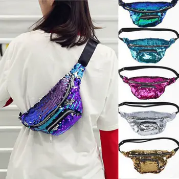 

Women Girls Sequins Glitter Waist Bag Fanny Pack Pouch Hip Purse Satchel Gift Cool Coin Crossbody Shouder Waist Pack Bling Bags