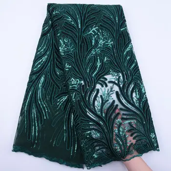 

Luxury African Lace Fabric 2020 High Quality Lace Green Mesh Sequin Lace Fabric For Wedding Party French Tulle Lace Fabric S1841