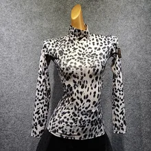 Топ для латинских танцев, женская зимняя леопардовая рубашка с длинным рукавом, одежда для занятий танцами, Самба Румба, ча-ча, танго, сальса, танцевальная одежда DN4827