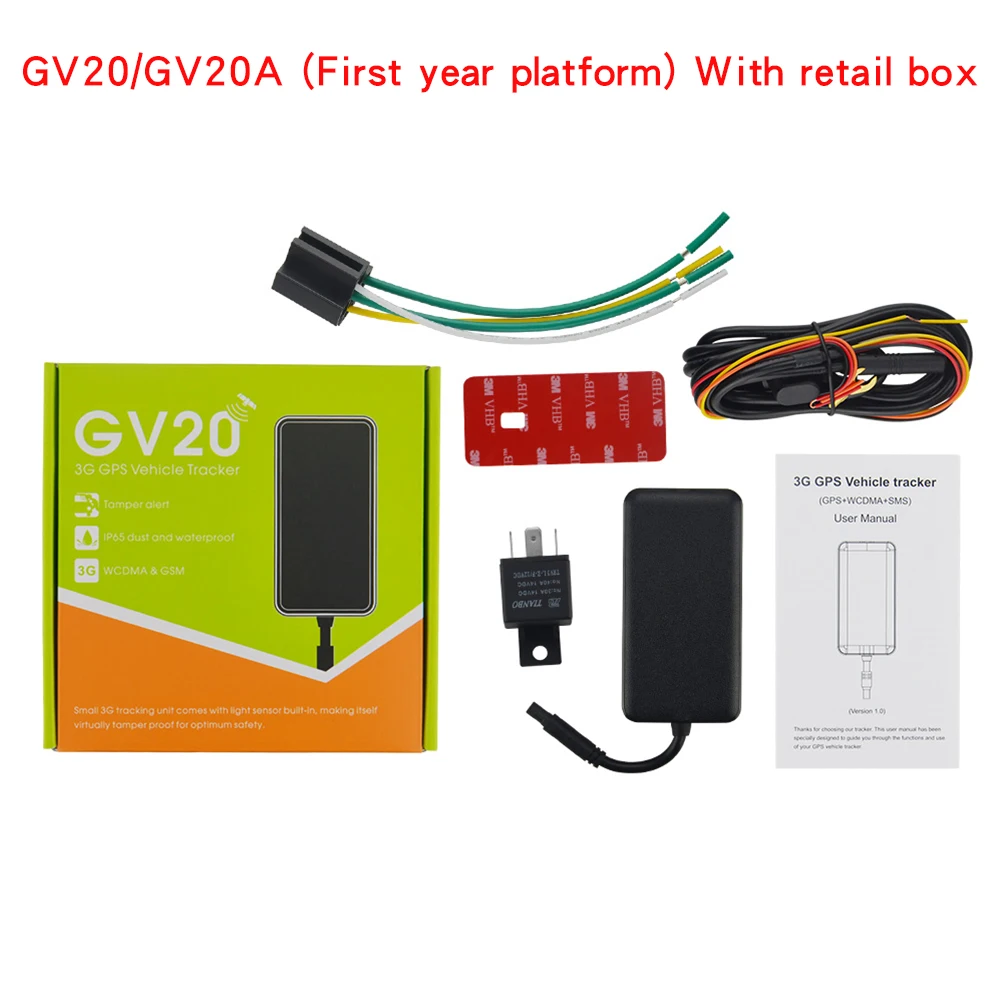 Лучший мини gps автомобильный трекер 3g WCDMA GV20 gps трекер ACC Обнаружение истории воспроизведения gps локатор автомобиля с приложением в реальном времени трекер - Цвет: With box(First year)