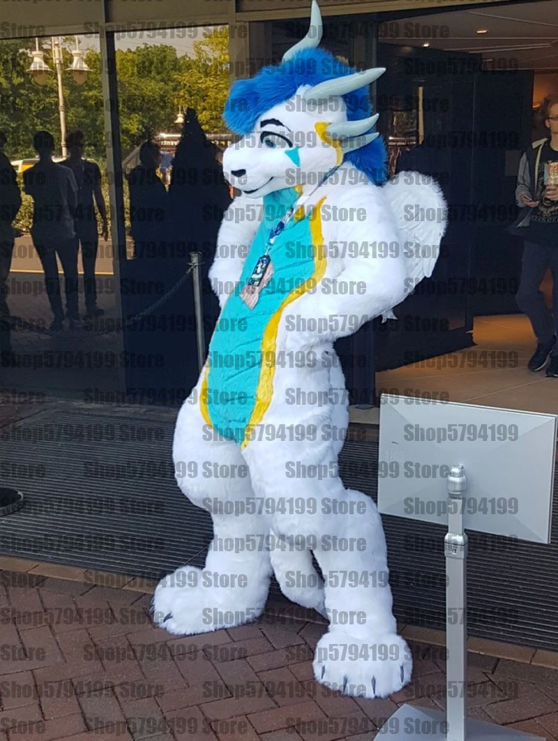 パーソナライズされたドレスm17白ドラゴンフォックスハスキー犬の毛皮のようなスーツスーツスーツスーツコスプレアニマルパーティー豪華なドレスカーニバルギフト マスコット Aliexpress