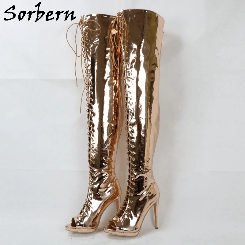 Sorbern Sexy Rose Gold Thigh High Boots 