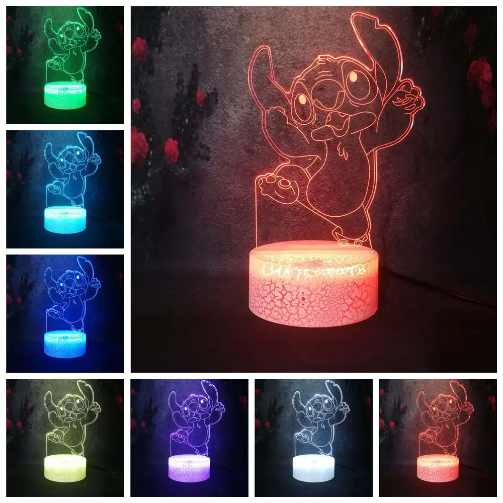 Многоцветный градиент затемнения 3D светодиодный Ночной светильник с рисованным аниме Стежка USB зарядки экономит энергию Настольная лампа для мальчиков и девочек, праздничный подарок декор - Испускаемый цвет: Stitch