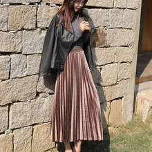 Новая осенне-зимняя юбка с высокой талией облегающая женская бархатная юбка длинные плиссированные юбки корейский стиль Женская юбка Harajuku G870