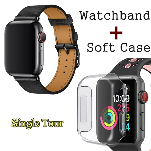 Noir Herm логотип на застежке Свифт кожаный двойной один тур часы ремешок для Apple Watch серии 5 4 3 44 мм 40 мм браслет для iWatch - Цвет ремешка: Noir