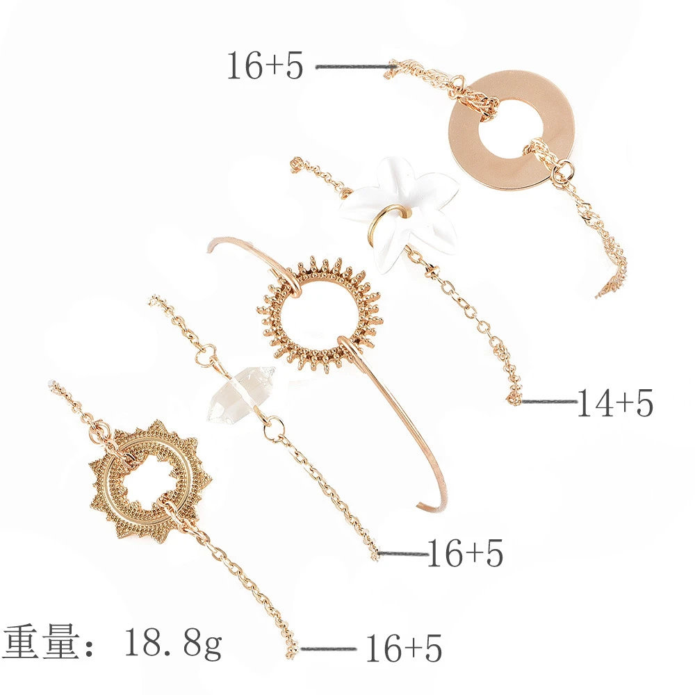 Винтажный Золотой Подсолнух Кристалл геометрические круглые модные браслеты для женщин Бохо несколько слоев браслет; Комплект бижутерии подарок